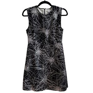 Diane von Furstenberg Madyson Black And White Silk Wool Abstract Line Dress